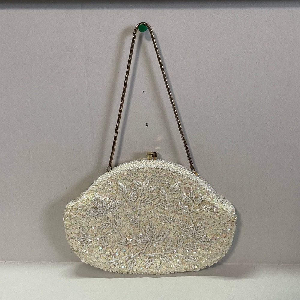 Vintage Crown Colony of Hong Kong Cream Beaded Clutch